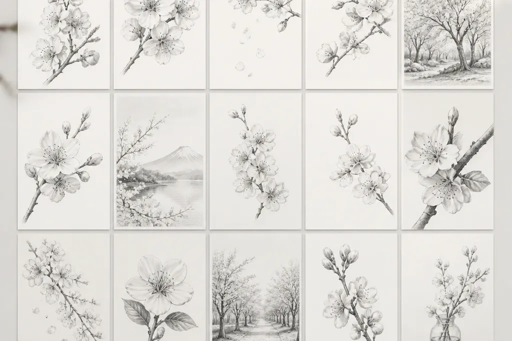 15 Cherry Blossom Pencil Drawing Ideas