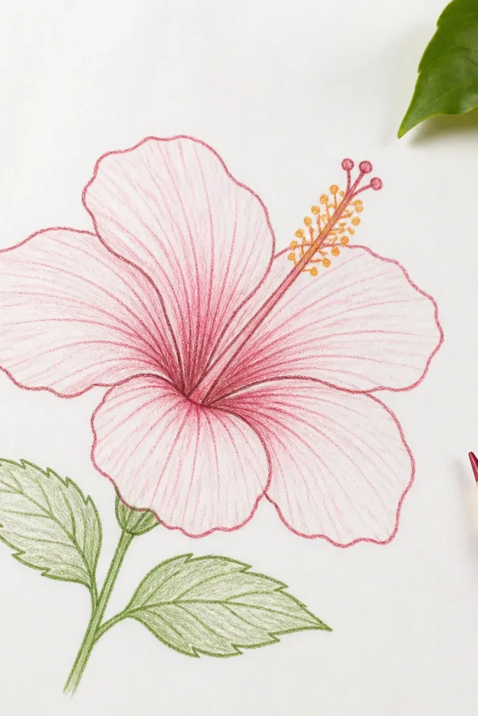 Simple hibiscus flower drawing for beginners