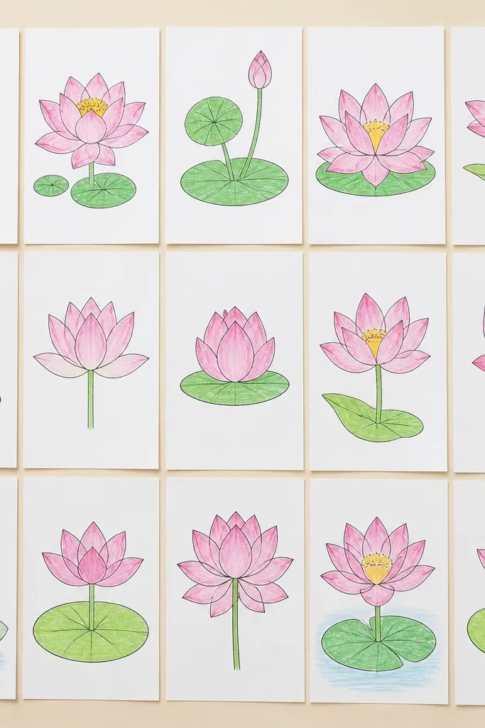 15 Easy Lotus Flower Drawing for Kids