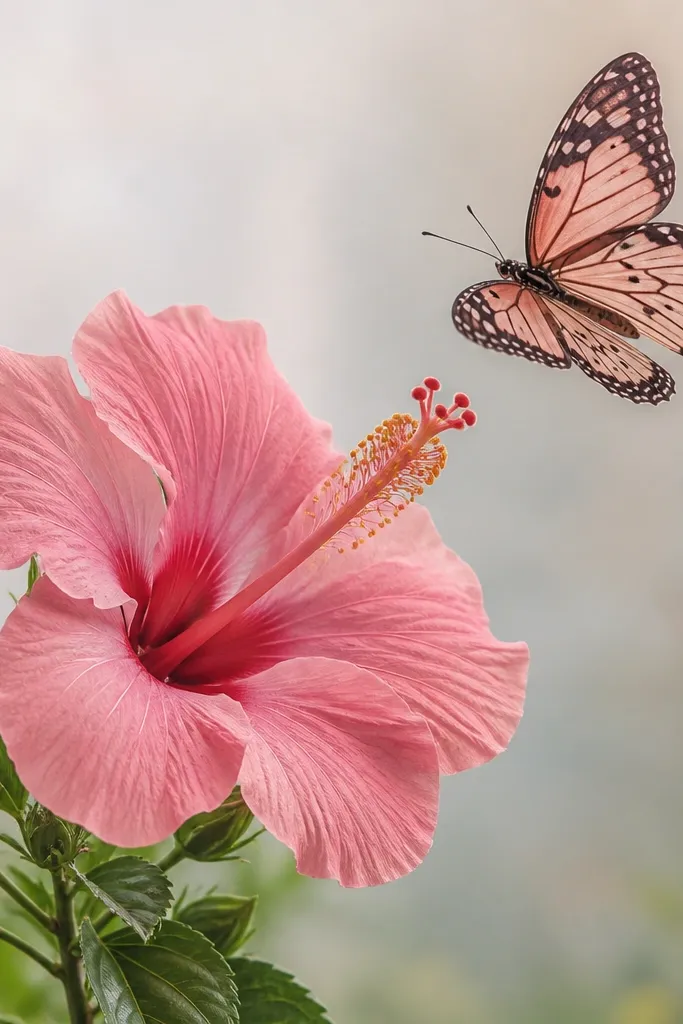 Hibiscus flower with butterfly drawing ideas