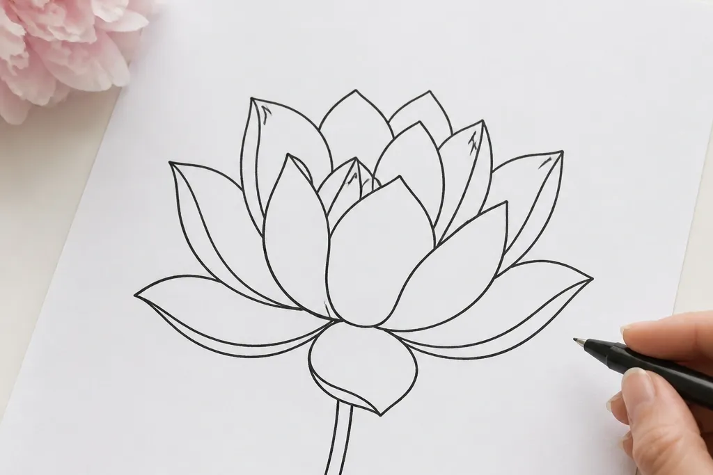 Lotus Flower Outline Drawing How to Draw It Easy