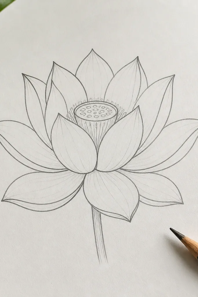 Lotus Flower Outline Drawing How to Draw It Easy
