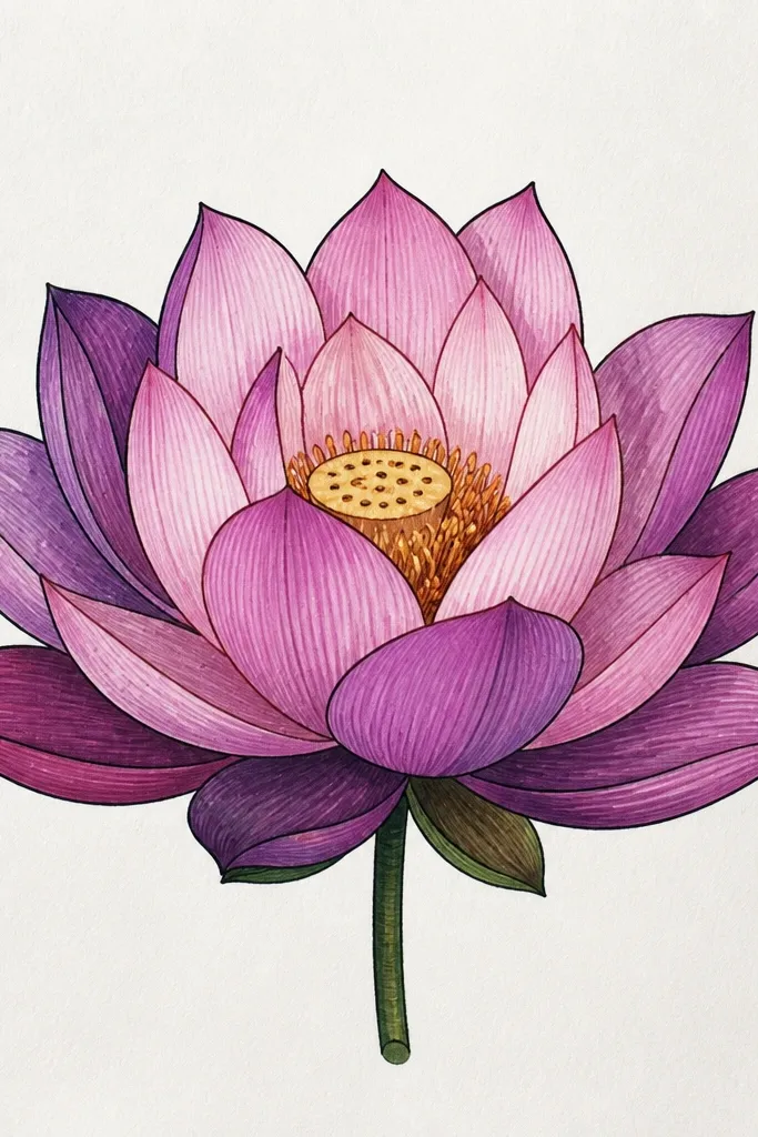 A lotus flower where each petal fades from deeper mauve near the base to lighter pink at the tip. The outer petals look translucent, with a clean white highlight running along the top edges.