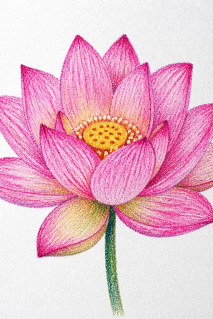 A pink lotus with a defined center made of tiny dots. The petals are light rose with speckled texture in the shading area, and the outer edges are slightly darker pink.