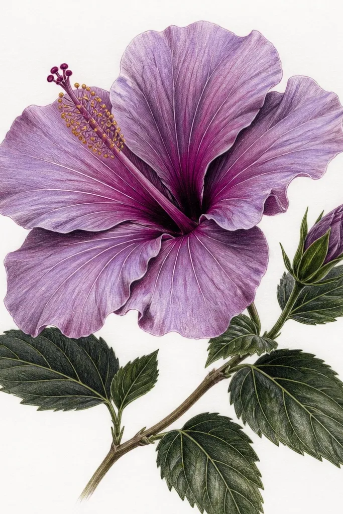 Purple hibiscus flower drawing ideas