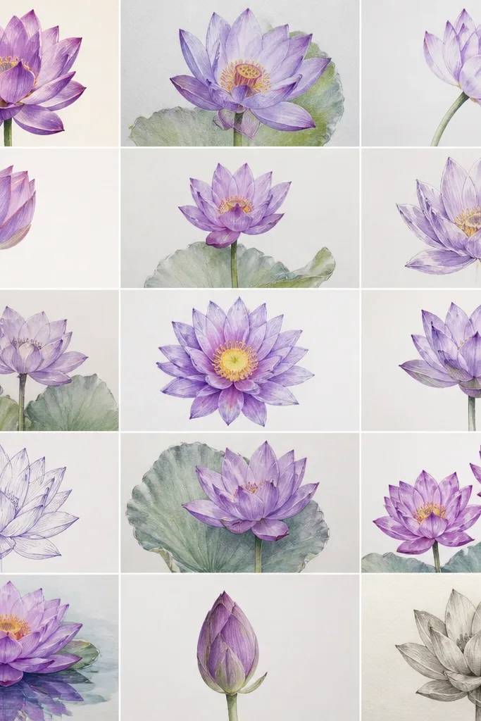 15 Purple Lotus Flower Drawing Ideas