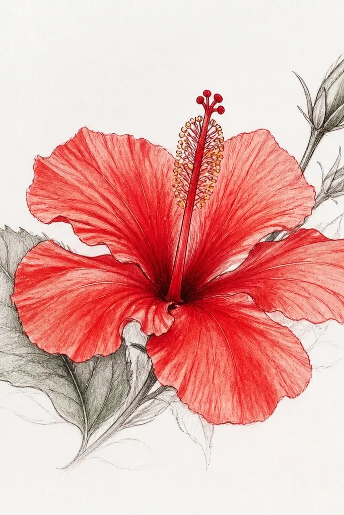 Red hibiscus flower drawing ideas