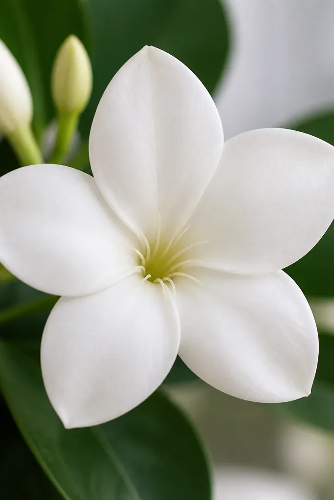 A jasmine bloom drawn with five petals and a center that has several thin, slightly curved lines extending outward. The center lines look like tiny filaments. Petals are outlined cleanly and shaded near the base.
