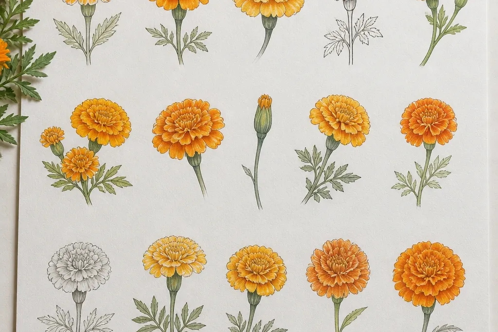 15 Simple Marigold Flower Drawing Ideas