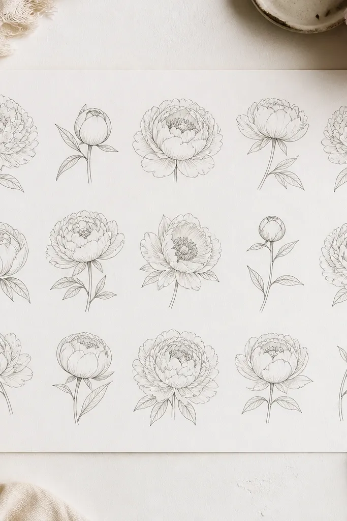 15 Simple Peony Flower Drawing Ideas