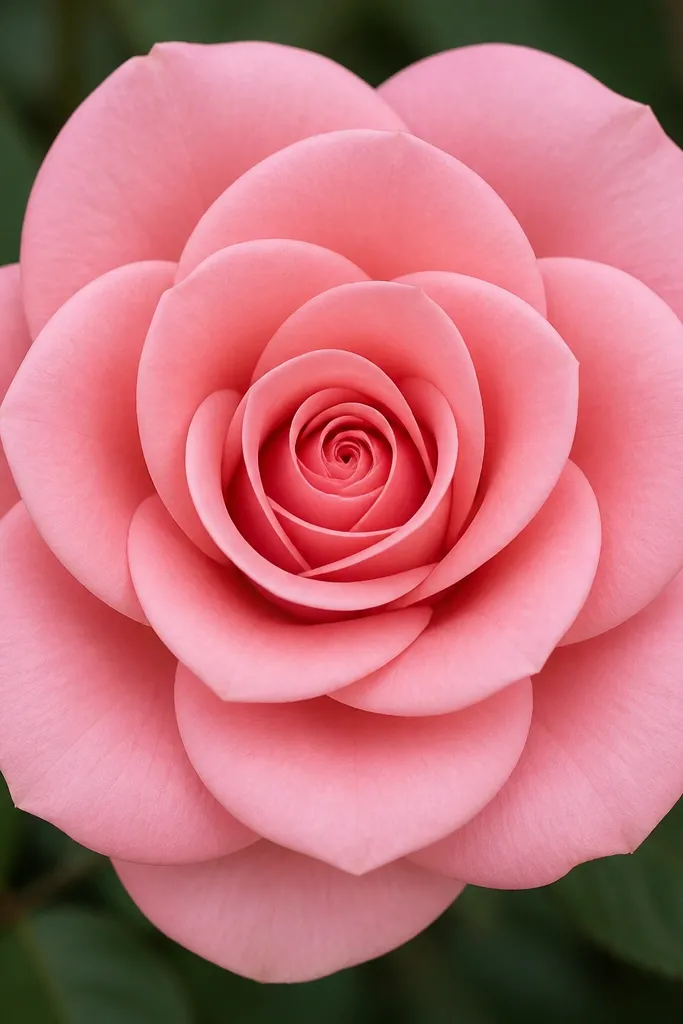 A classic full rose rosette. The center is a tight spiral. Twelve petals form two rings: six smaller inner petals and six larger outer petals. Each petal is drawn with a teardrop shape that curves outward. Shading is even and soft, with darker tones under overlaps.