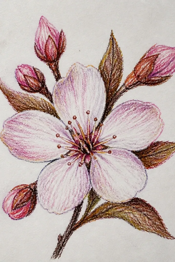 A darkish gray-green branch with blossoms that have bright white center spots. The petals are pale pink and slightly translucent, with crisp white gaps shaped like tiny stars.