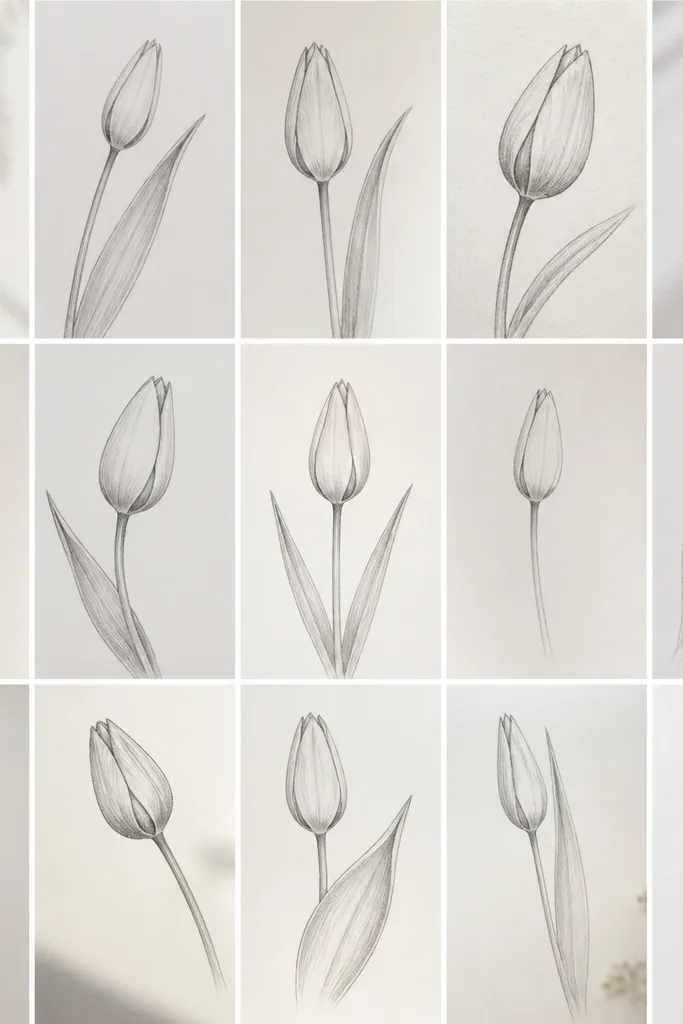 15 Tulip Bud Drawing ideas for easy sketches
