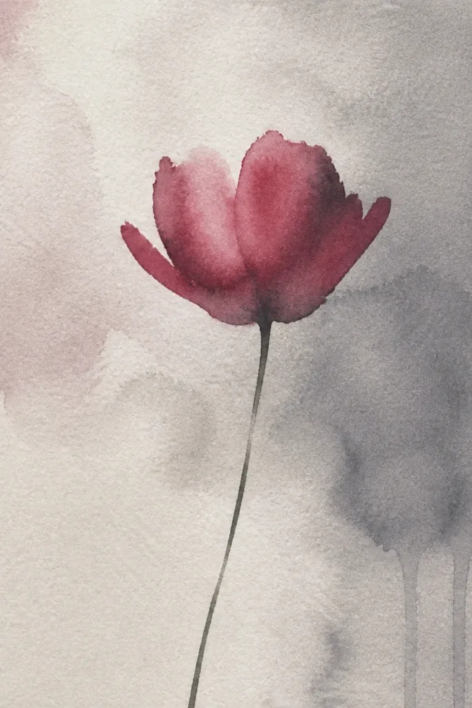A tall magenta tulip with a dramatic dark underside. The top petals are rich magenta, fading to lighter pink near the tips. The inner folds are shaded with a cool gray that cools the shadows without turning brown. The stem is deep green with a subtle gradient and one leaf.