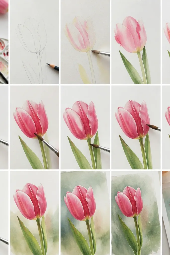 15 Tulip Flower Watercolor Painting tips