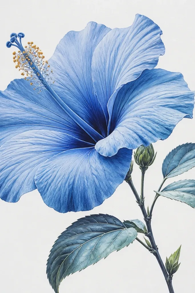 Blue hibiscus flower drawing ideas