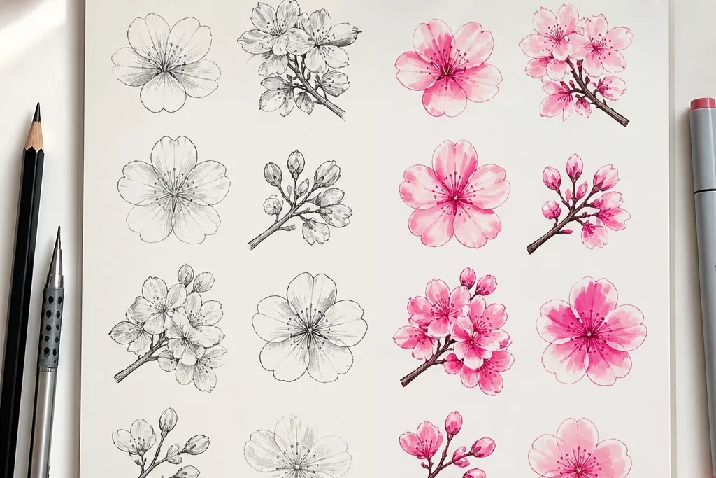 20 Cherry Blossom Sketch Drawing Pencil vs Marker