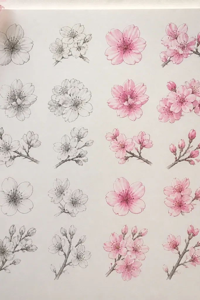 20 Cherry Blossom Sketch Drawing Pencil vs Marker
