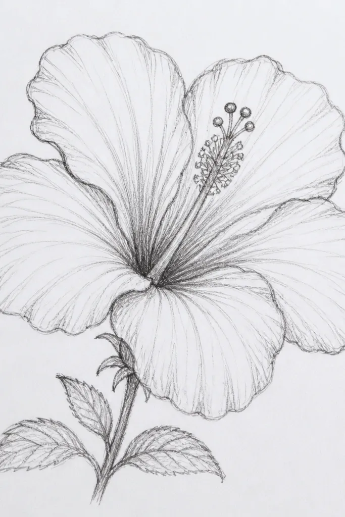 Close-up hibiscus drawing focused on the center throat. The throat is a smooth gradient from dark near the overlap ring to lighter toward the center. A thin, bright highlight rim curves around the top edge of the throat. Veins converge into the center and fade slightly as they reach the darkest area.
