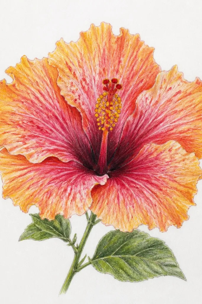 A hibiscus drawing where the outer petal edges look slightly irregular. The edges have tiny notches and a few speckled graphite breaks, especially on the upper outer rim. The interior shading is smooth and clean, while only the edge texture is rough.