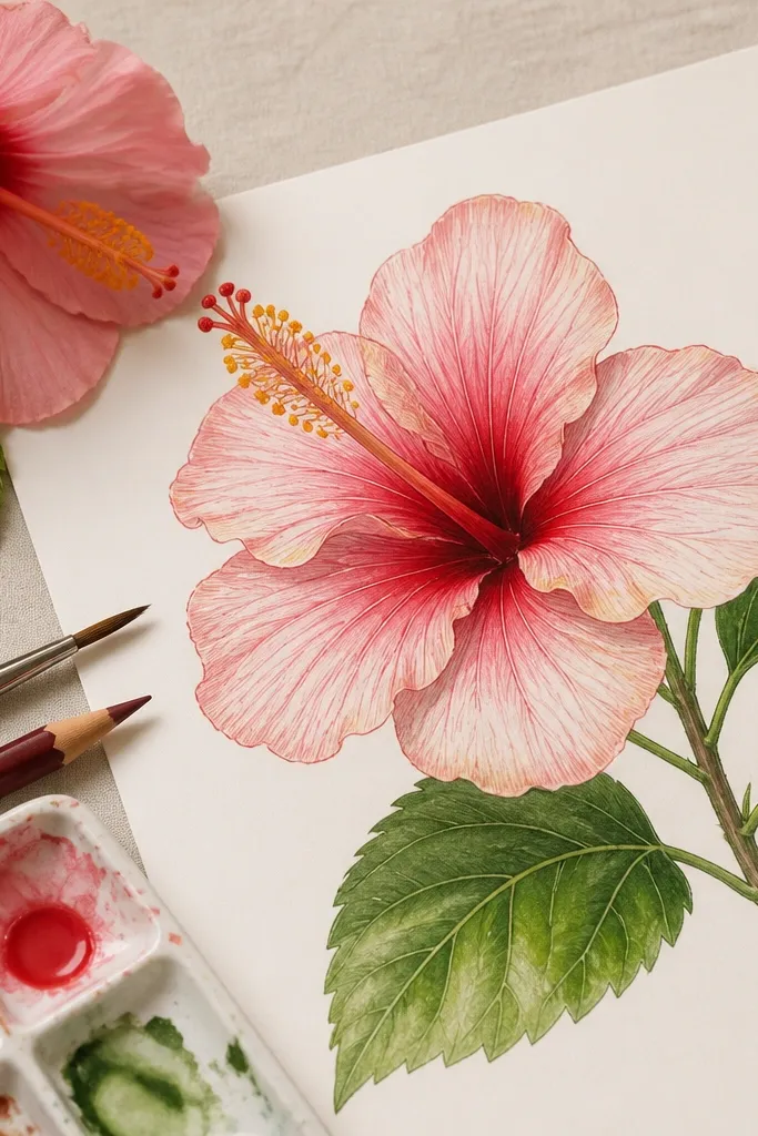 Detailed hibiscus flower drawing lessons