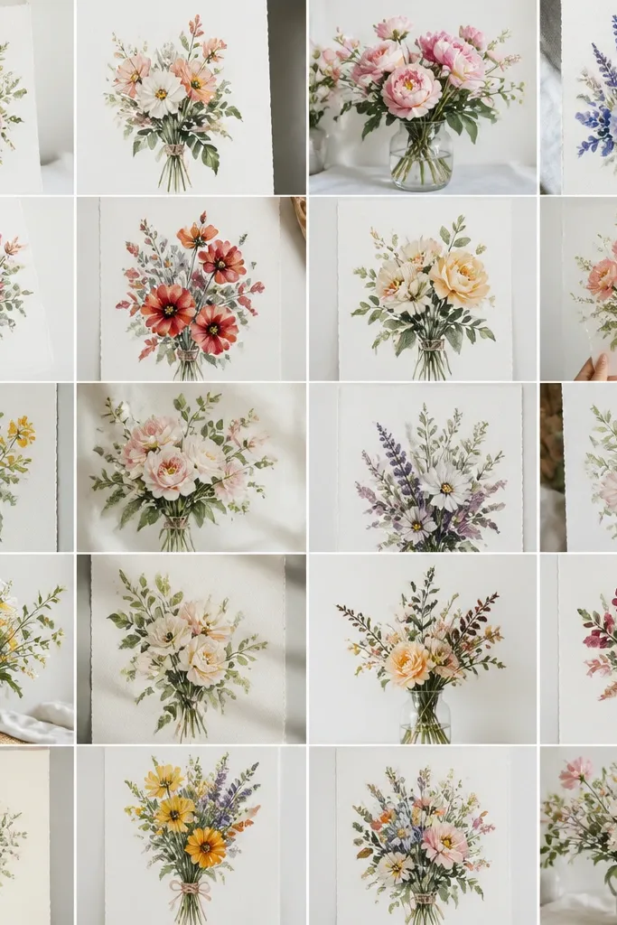 19 flower bouquet watercolor print ideas