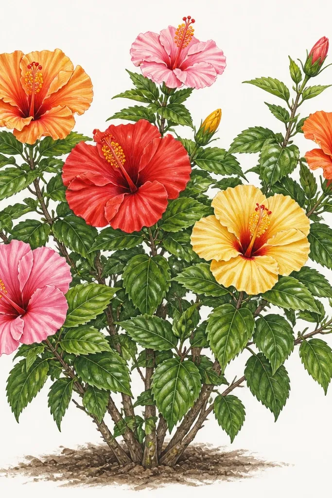 Hibiscus flower bush drawing ideas