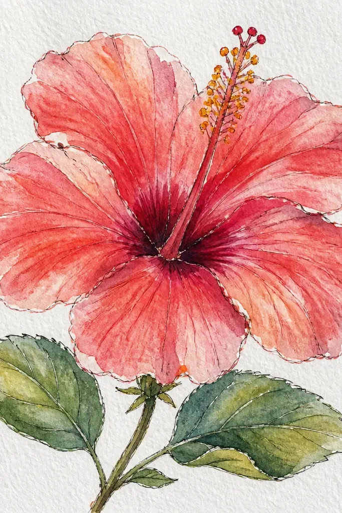 A hibiscus where the pink petals show visible speckled granulation. Edges are softer near overlaps, and the center has darker specks. The stamen is yellow with grainy texture as well.