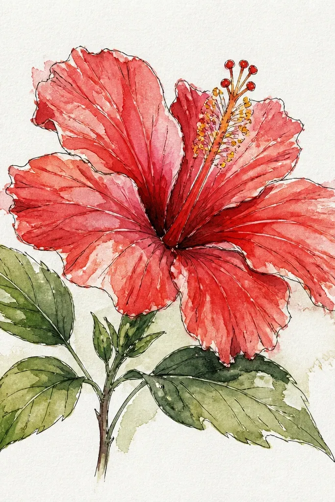 A red hibiscus where petals overlap and each layer shows slightly different transparency. The petals glow at the edges, and the center has darker red near the base and yellow stamen highlights.