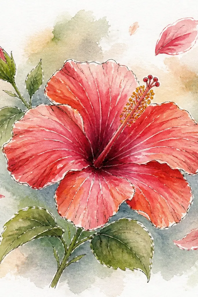 A hibiscus centered with petals in pink and coral. The background fades darker toward the edges like a gentle vignette. The flower edges stay crisp, and the center is brighter than the surroundings.