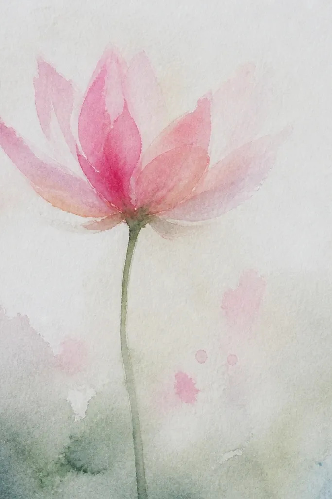 A lotus where most shading is done with colored pencil, but a few petal sections have transparent watercolor glazes. The glaze areas look slightly shinier and softer than the pencil-only areas. The seed pod has crisp pencil dots and a thin wash shadow.