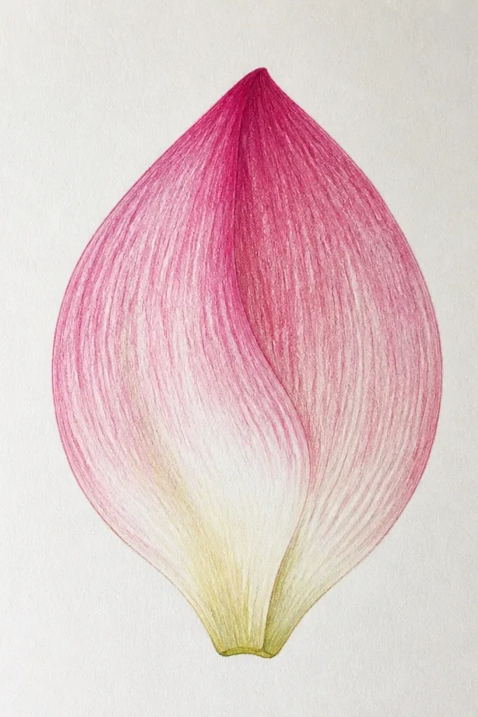 A petal colored in watercolor with two tones. The base is a deeper teal-green, fading into pale mint toward the tip. Over the highlight area, dry-brush texture shows tiny white speckles where the paint skips.