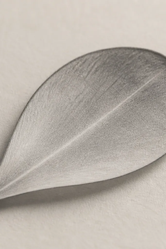 A graphite petal where the shading is a smooth smudge from base to tip. The outer edge is kept sharp with a darker pencil line, while the interior is blended so it looks like a soft blur. The center ridge is a light line that stands out.