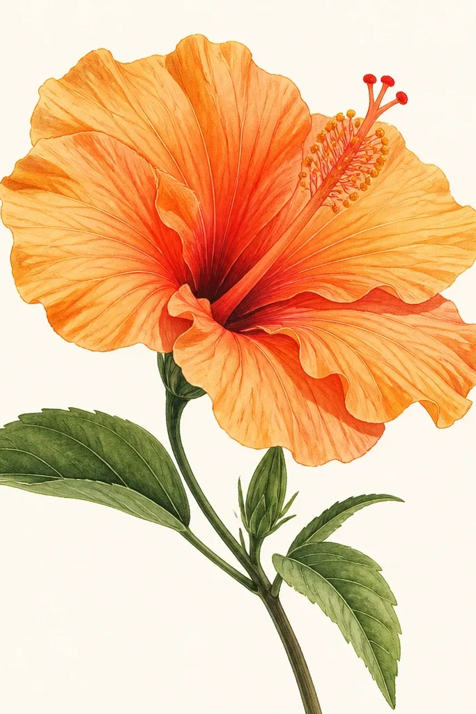 Orange hibiscus flower drawing ideas