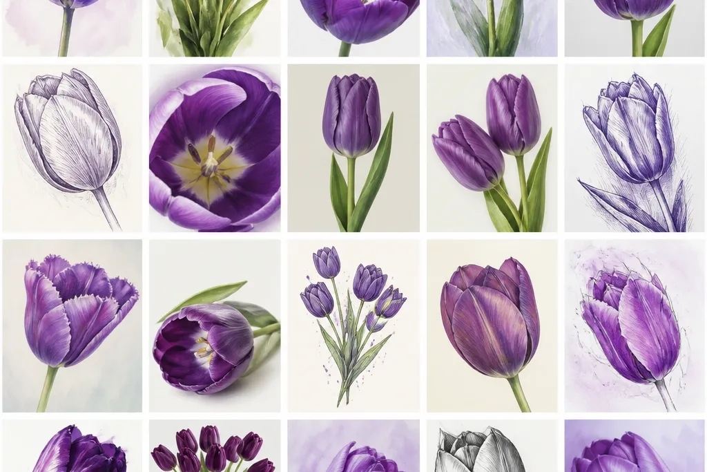 20 Purple Tulip Drawing ideas with bold color