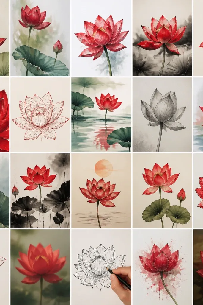 20 Red Lotus Flower Drawing Ideas