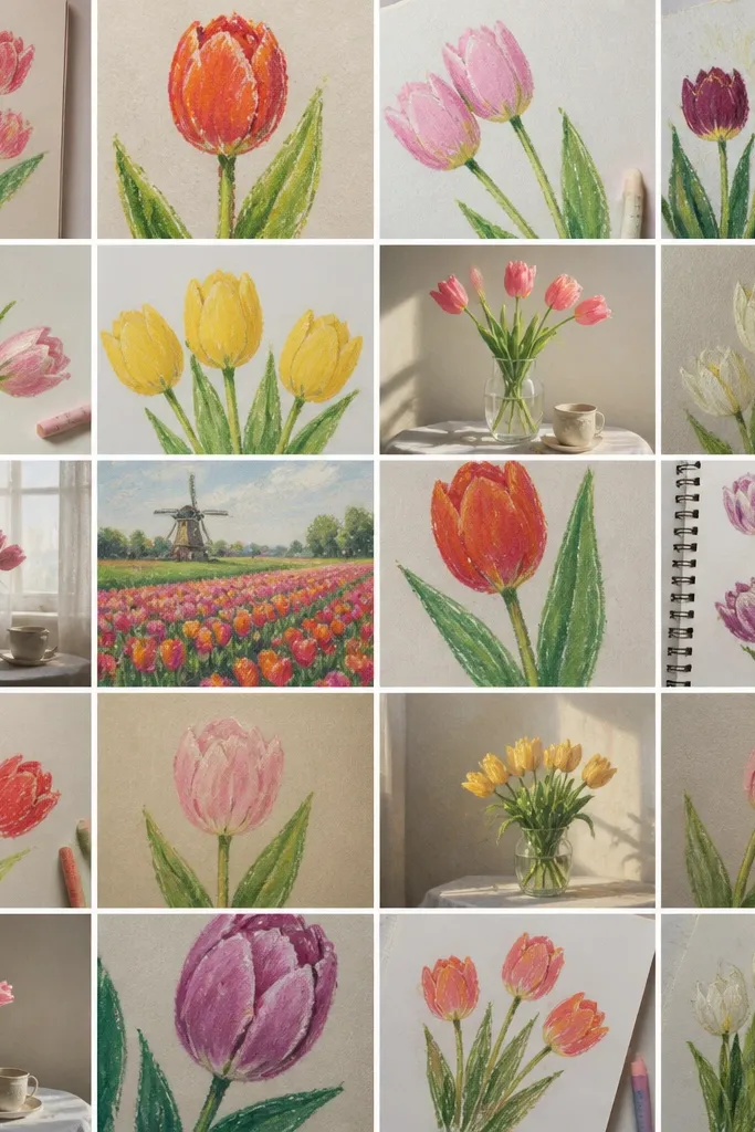 19 Tulip Oil Pastel Drawing ideas