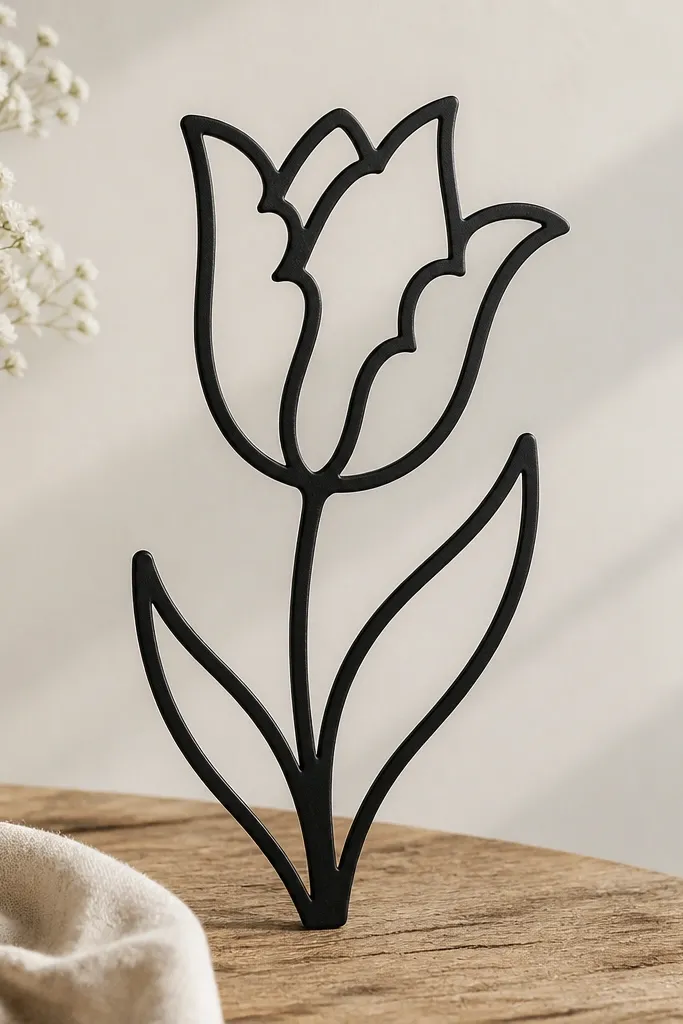 A tulip outline where the petal interiors are left blank with a few small scalloped cutouts along the inner edges. The outer petal edges are solid black; the inside looks airy.