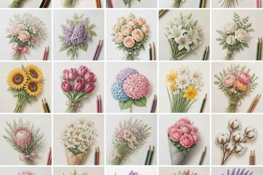 25 flower bouquet color pencil drawing ideas