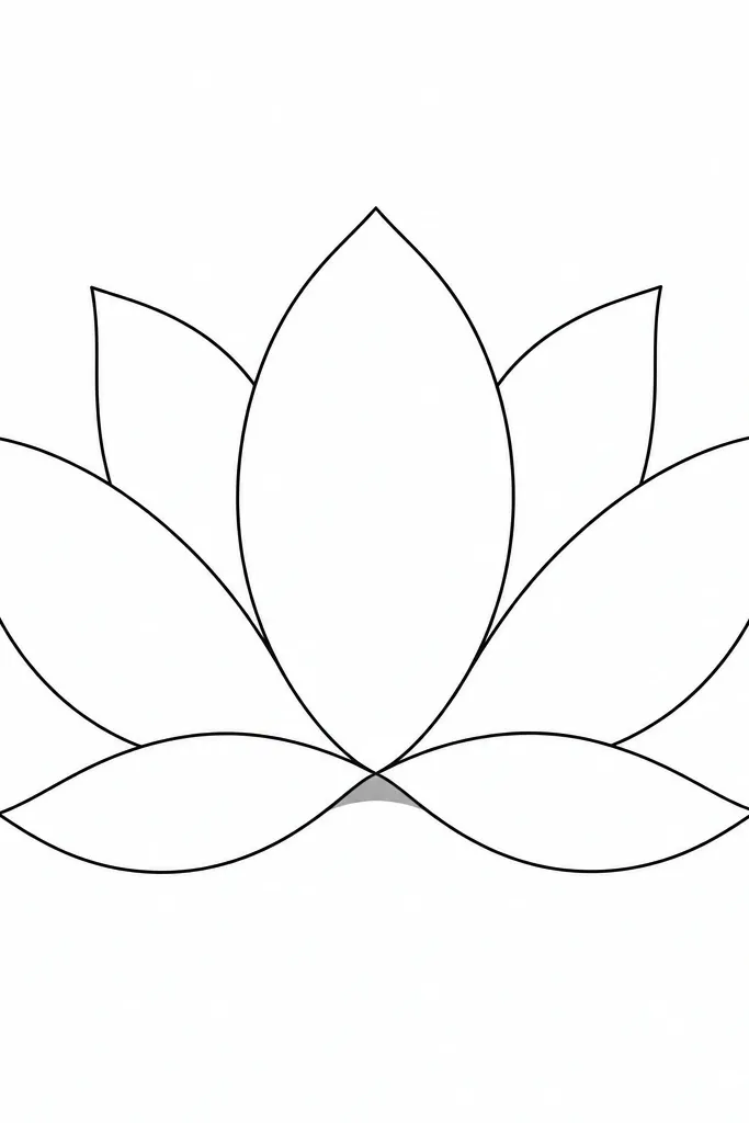 A clean line drawing of a lotus with 7 visible petals. There's one single shaded band under the overlap, like a narrow gray stripe. The rest is left blank.