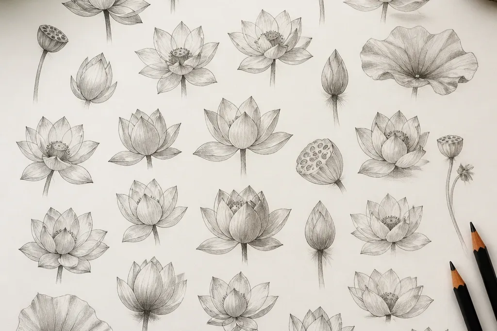 25 Lotus Flower Drawing Sketches