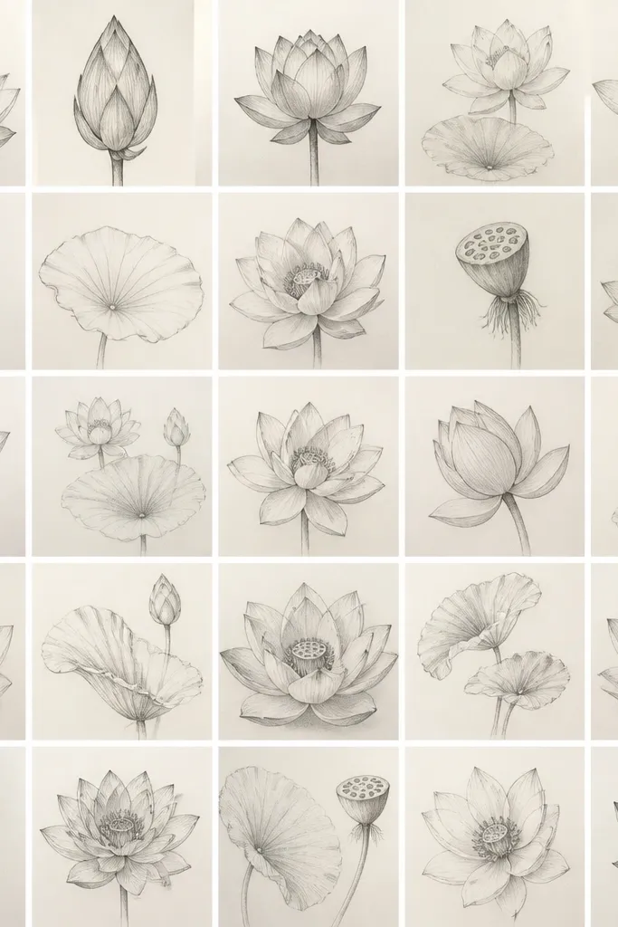 25 Lotus Flower Drawing Sketches