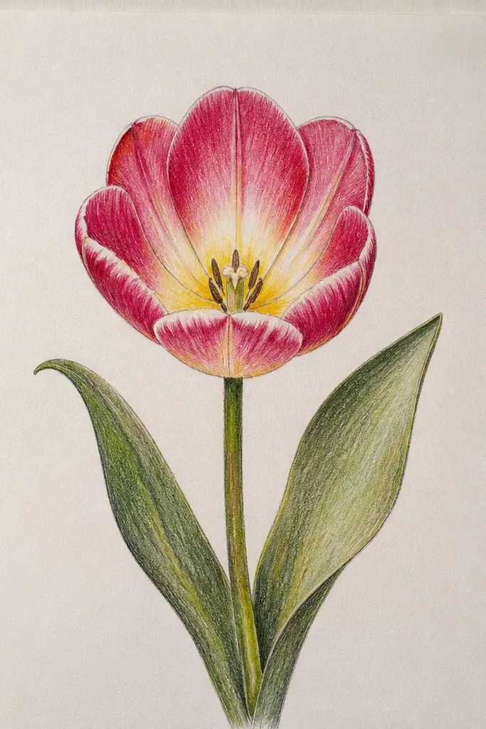 A tulip with petals shaded in two tones. The outer area is light lavender-pink and the inner fold is warmer peach. A smooth ombre glow transitions toward a pale yellow center.