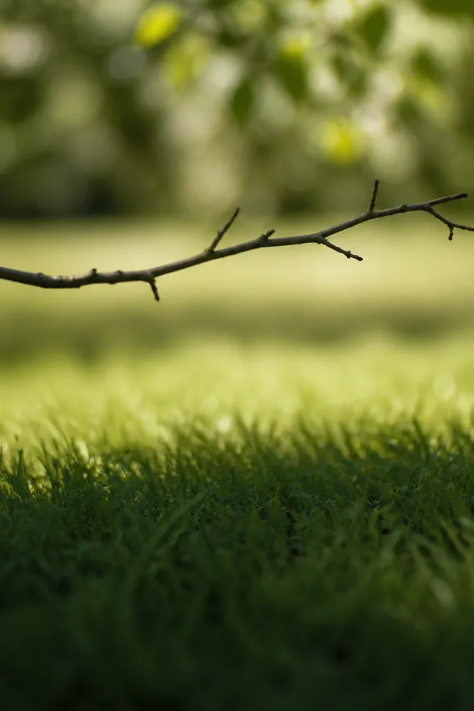 Grass drawn beneath a thin branch line that creates shadowed coverage, with darker grass under the branch and lighter grass beyond.