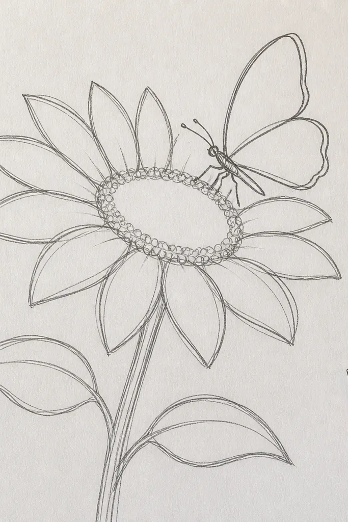 Butterfly outlines landing on a sunflower seed ring