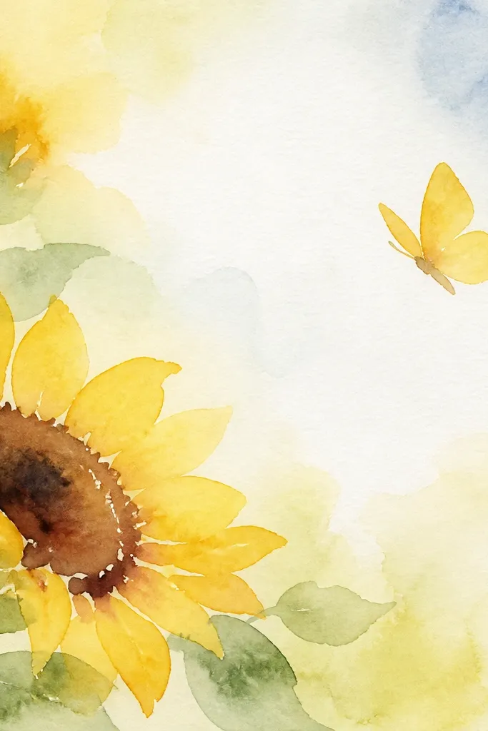 Sunflower leaves framing a corner with a butterfly cut into blank space