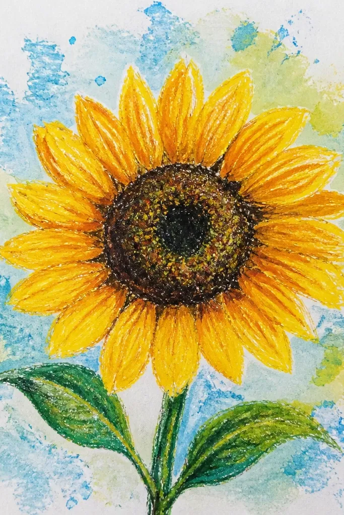 Sunflower with watercolor splash texture around it