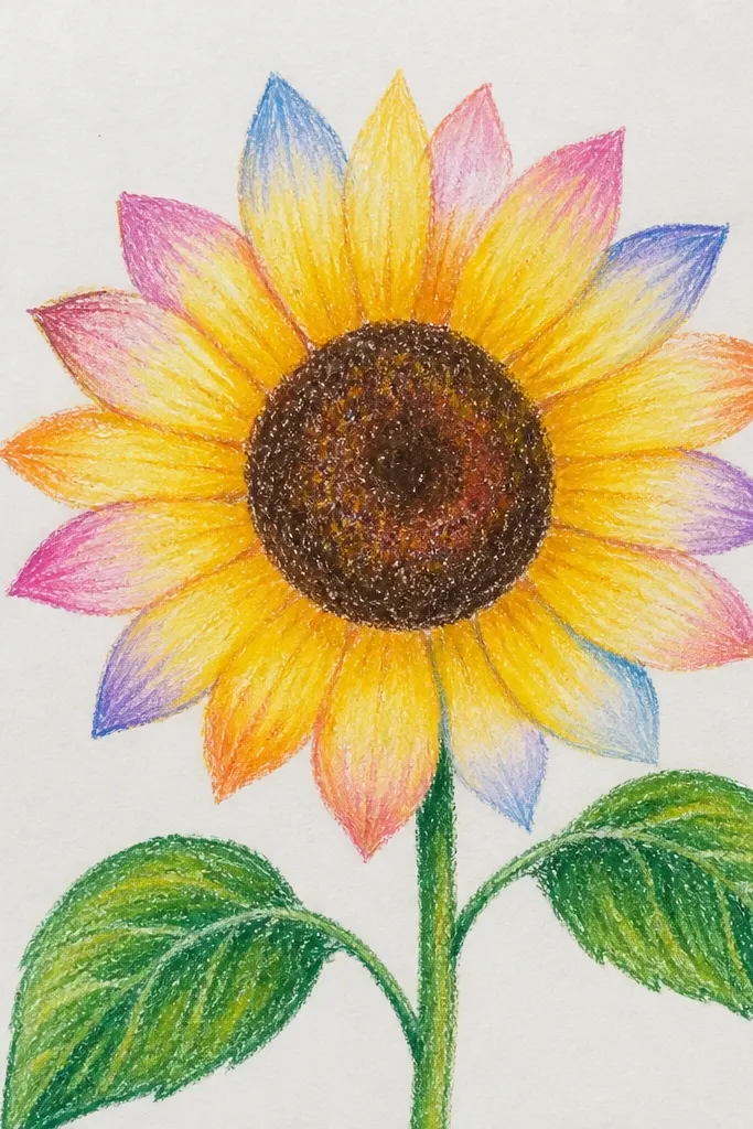 Sunflower with watercolor ombre at the petal tips