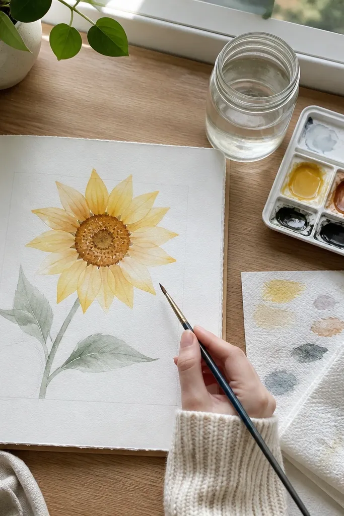 Beginner-Friendly Sunflower Drawing Watercolor Ideas
