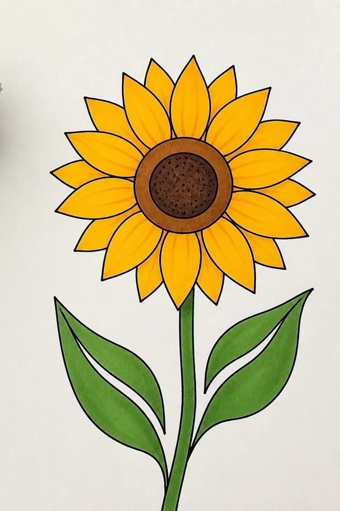 Sunflower with leaves shaped using negative space blocks